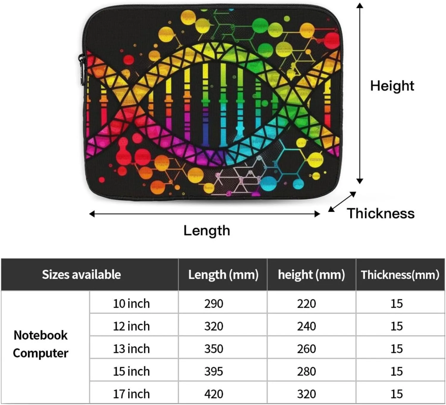 Protective Laptop Computer Case Portable Bag Sleeve Handbags for 12 Inch - DNA Rainbow LGBT Pride Science