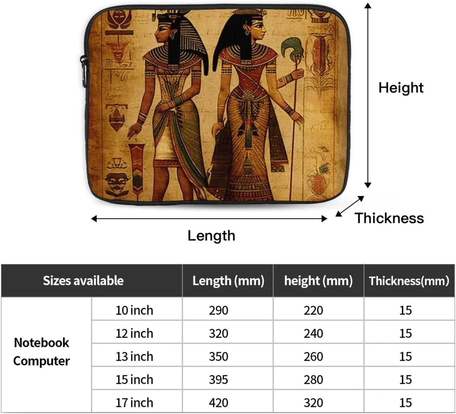 Protective Laptop Computer Case Portable Bag Sleeve Handbags for 12 Inch - Primitive Vintage Egyptian