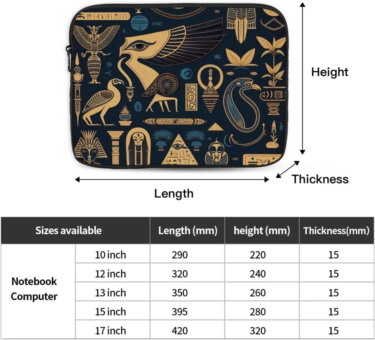 Protective Laptop Computer Case Portable Bag Sleeve Handbags for 13 Inch - Egyptian Symbols Hieroglyphs Mascots Vintage