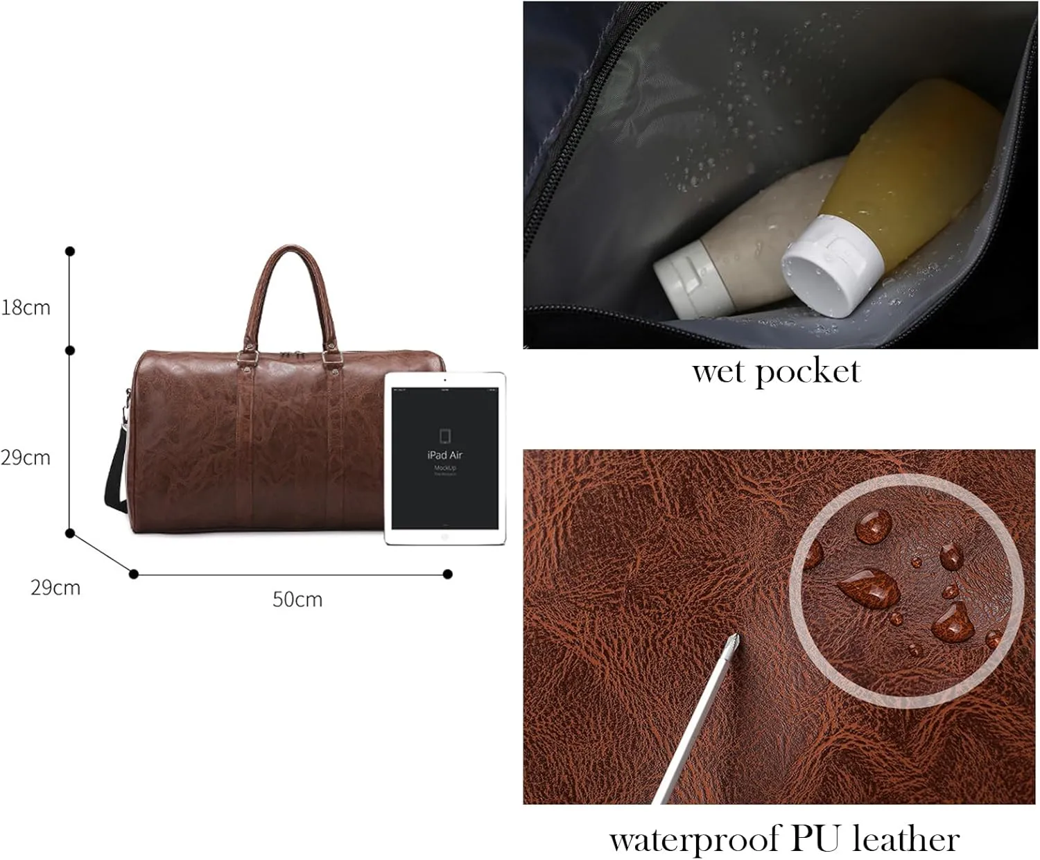 PU Leather Duffle Bag for Travel Duffel Bag, Gym Bag Overnight Bags Weekender Bag for Men (khaki)