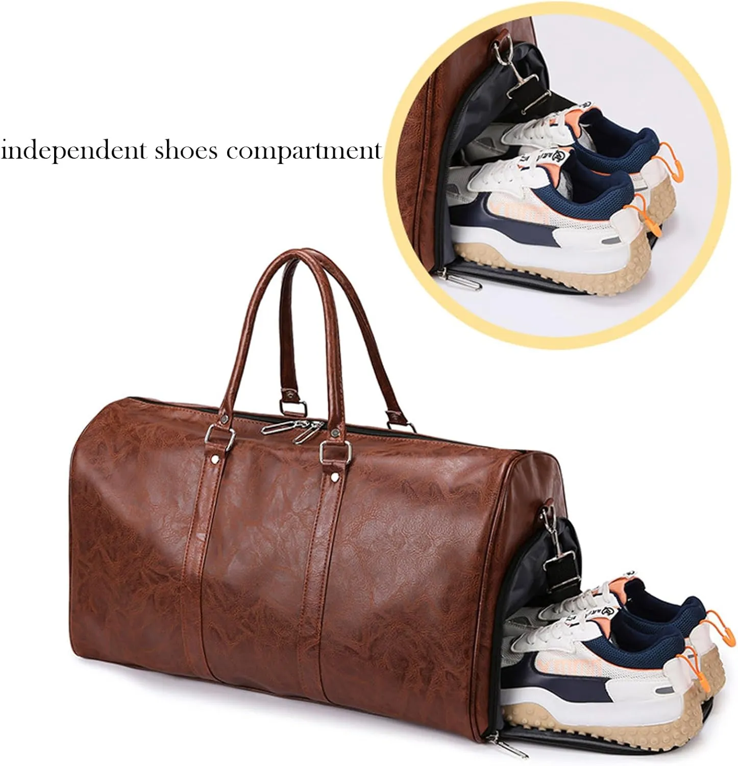 PU Leather Duffle Bag for Travel Duffel Bag, Gym Bag Overnight Bags Weekender Bag for Men (khaki)