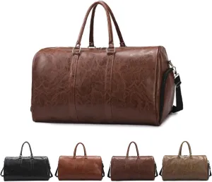 PU Leather Duffle Bag for Travel Duffel Bag, Gym Bag Overnight Bags Weekender Bag for Men (khaki)