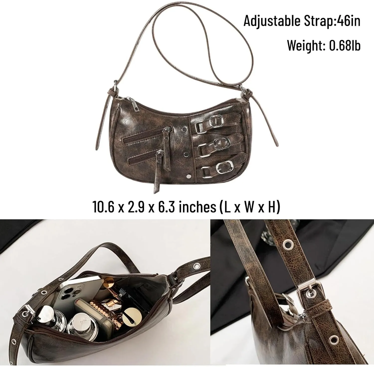 PU Leather Handbags For Women Rivet Shoulder with Adjustable Strap Cross Body Trendy Purse Crossbody Bags
