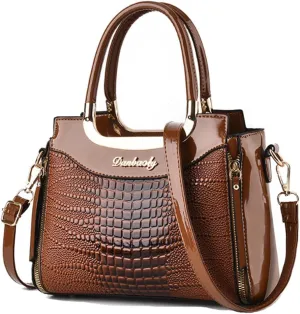 PU Patent Leather Handbags for Women Crocodile Pattern Purses Satchel Handbag Shoulder Crossbody Bag Medium Tote Bag