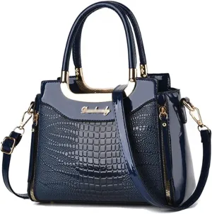 PU Patent Leather Handbags for Women Crocodile Pattern Purses Satchel Handbag Shoulder Crossbody Bag Medium Tote Bag