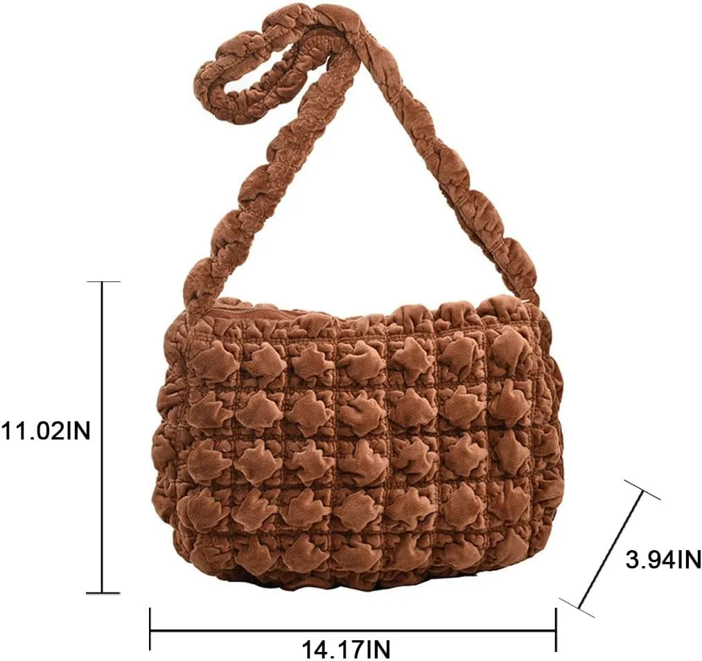 Puffer Tote Bag for Women Quilted Crossbody Bag Puff Shoulder Bag Puffy Purse Lightweight Velvet Bubble Hobo Handbag