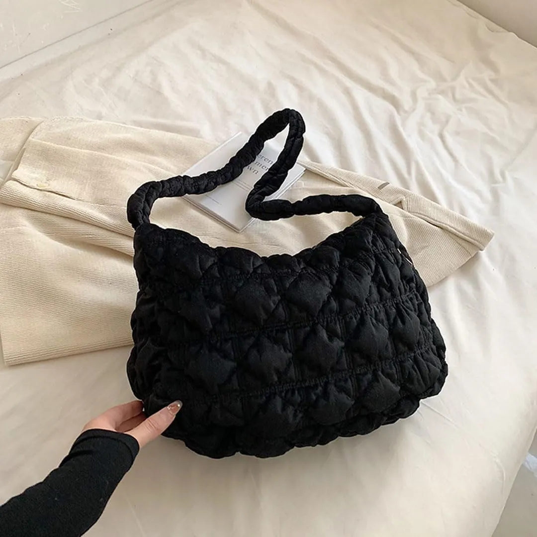 Puffer Tote Bag for Women Quilted Crossbody Bag Puff Shoulder Bag Puffy Purse Lightweight Velvet Bubble Hobo Handbag