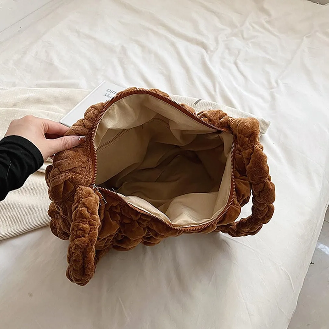 Puffer Tote Bag for Women Quilted Crossbody Bag Puff Shoulder Bag Puffy Purse Lightweight Velvet Bubble Hobo Handbag