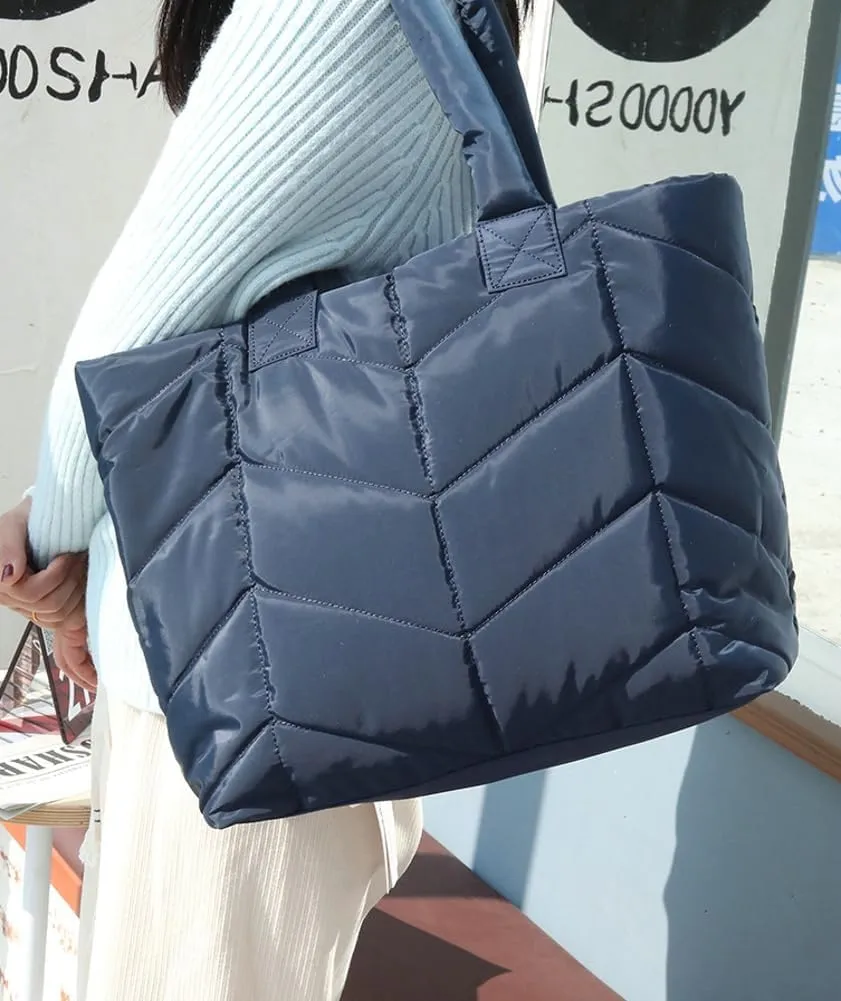 Puffer Tote Bag for Women Quilted Puffy Handbag Winter Down Cotton Padded Work Shoulder Bag Top Handle Purse