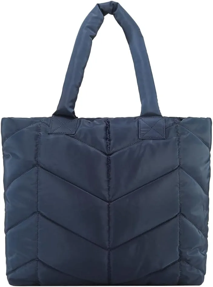 Puffer Tote Bag for Women Quilted Puffy Handbag Winter Down Cotton Padded Work Shoulder Bag Top Handle Purse