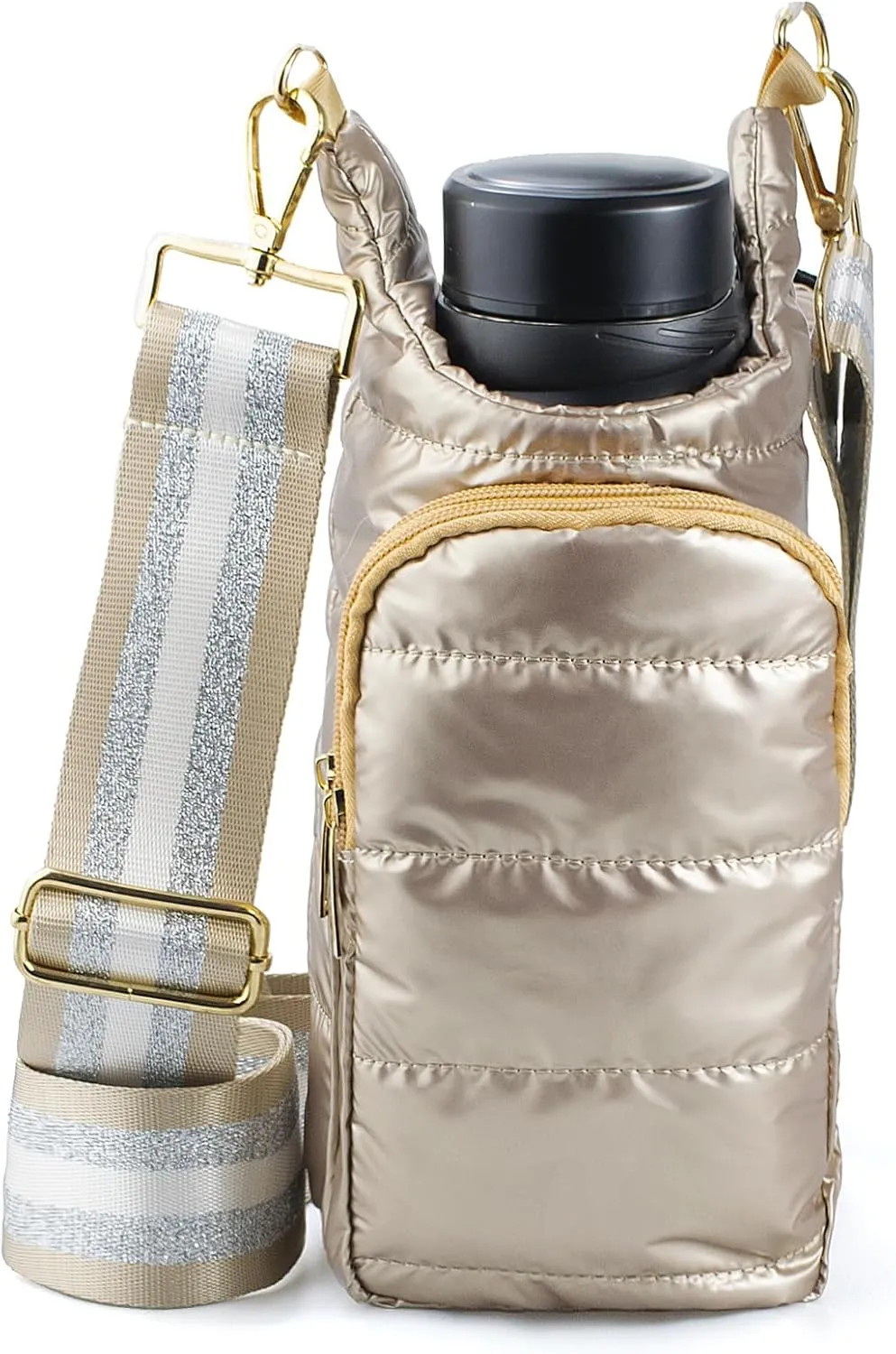 Puffer Water Bottle Holder Quilted Hydrobag Sports Pouch Bag with Adjustable Shoulder Strap Flask Sling Bag
