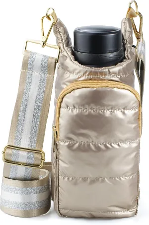 Puffer Water Bottle Holder Quilted Hydrobag Sports Pouch Bag with Adjustable Shoulder Strap Flask Sling Bag