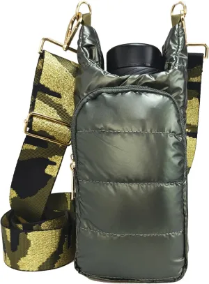 Puffer Water Bottle Holder Quilted Hydrobag Sports Pouch Bag with Adjustable Shoulder Strap Flask Sling Bag