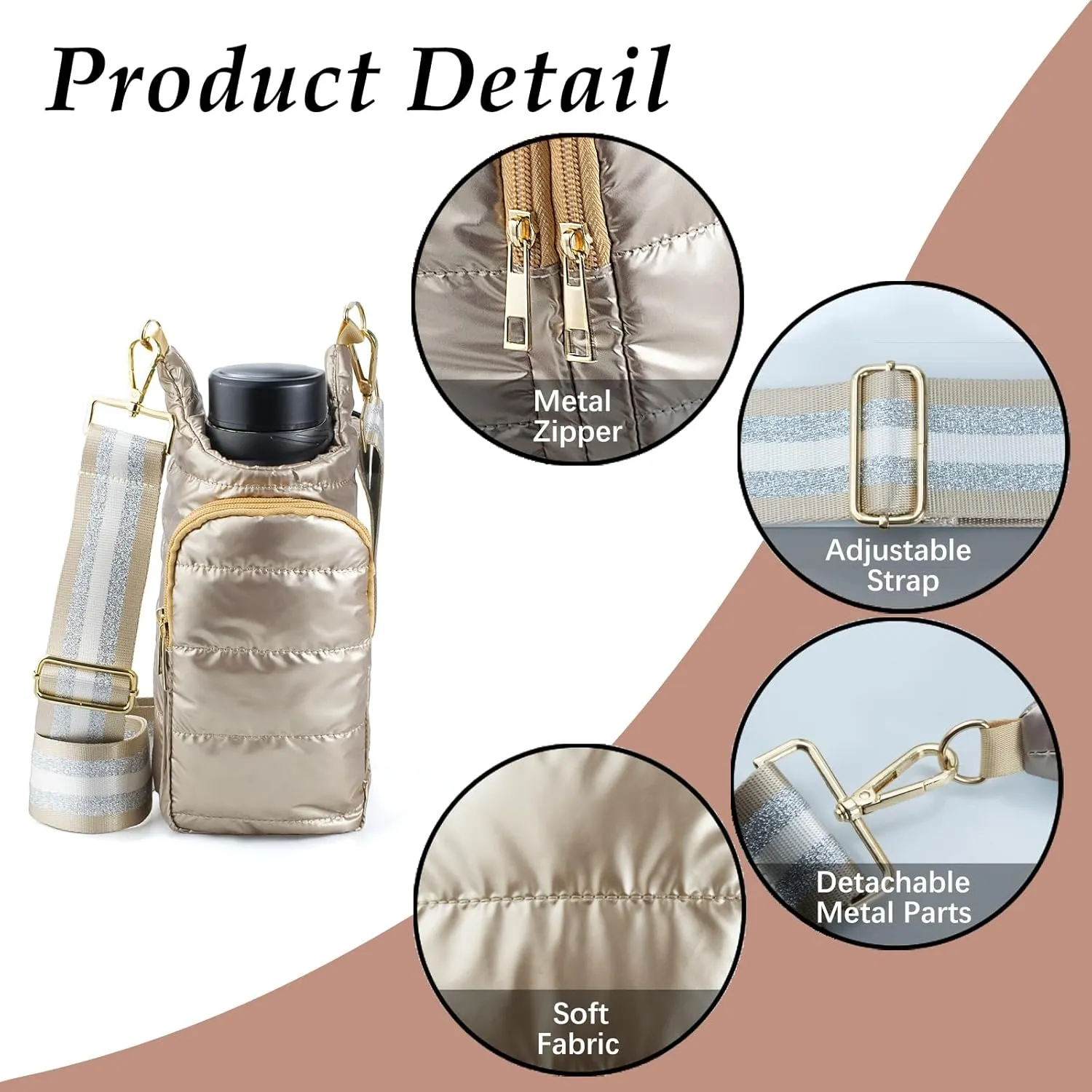 Puffer Water Bottle Holder Quilted Hydrobag Sports Pouch Bag with Adjustable Shoulder Strap Flask Sling Bag