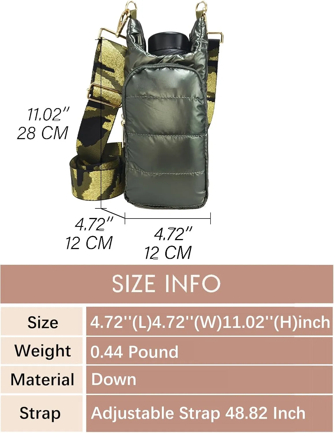 Puffer Water Bottle Holder Quilted Hydrobag Sports Pouch Bag with Adjustable Shoulder Strap Flask Sling Bag