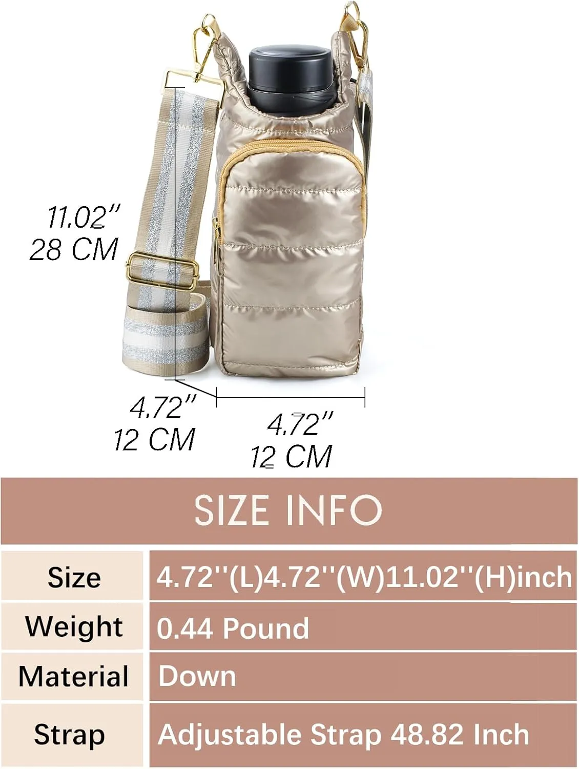 Puffer Water Bottle Holder Quilted Hydrobag Sports Pouch Bag with Adjustable Shoulder Strap Flask Sling Bag