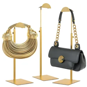 Purse Display Stand, 3 Pack Purse Stands for Display, Gold Purse Display Heavy-Duty Steel Handbag Display Stand Adjustable Bag Display Stand Holder Purse Rack for Retail, Boutiques, Shop