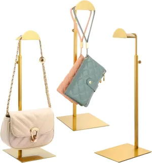 Purse Display Stands, 3 Pack Gold Purse Display Rack Stainless Steel Handbag Display Stand Adjustable Height Bag Display Stand Holder Anti-fingerprint for Retail Boutiques Commercial Store