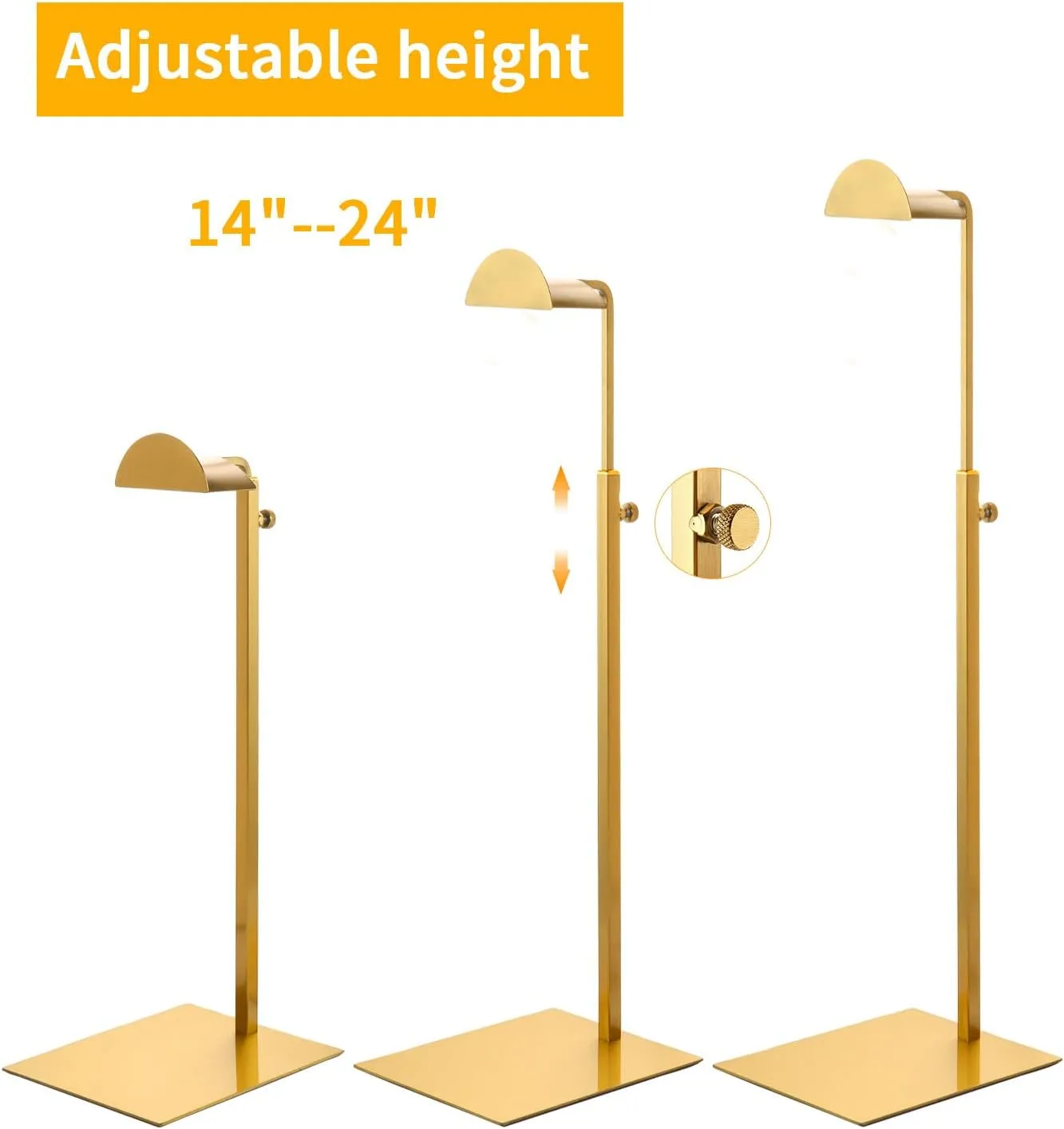 Purse Display Stands, 3 Pack Gold Purse Display Rack Stainless Steel Handbag Display Stand Adjustable Height Bag Display Stand Holder Anti-fingerprint for Retail Boutiques Commercial Store