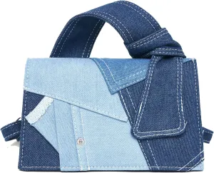 Purse for Women Patchwork Shoulder Bags, Mini Purse Crossbody Bag Denim Top Handle Clutch Handbag