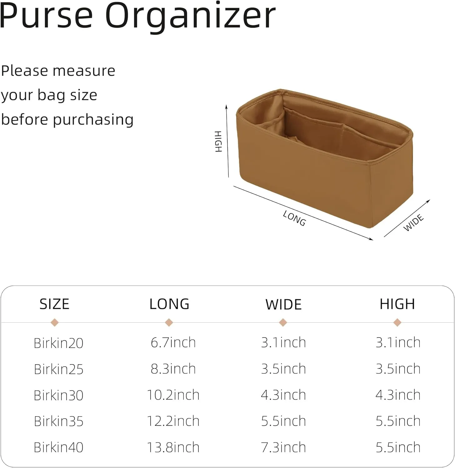Purse Organizer for Birkin 20/25/30/35/40,Silky Smooth Insert,Lightweight Bag in Bag,Luxury Handbag Storage Accessories(Birkin 25,Biscuit)