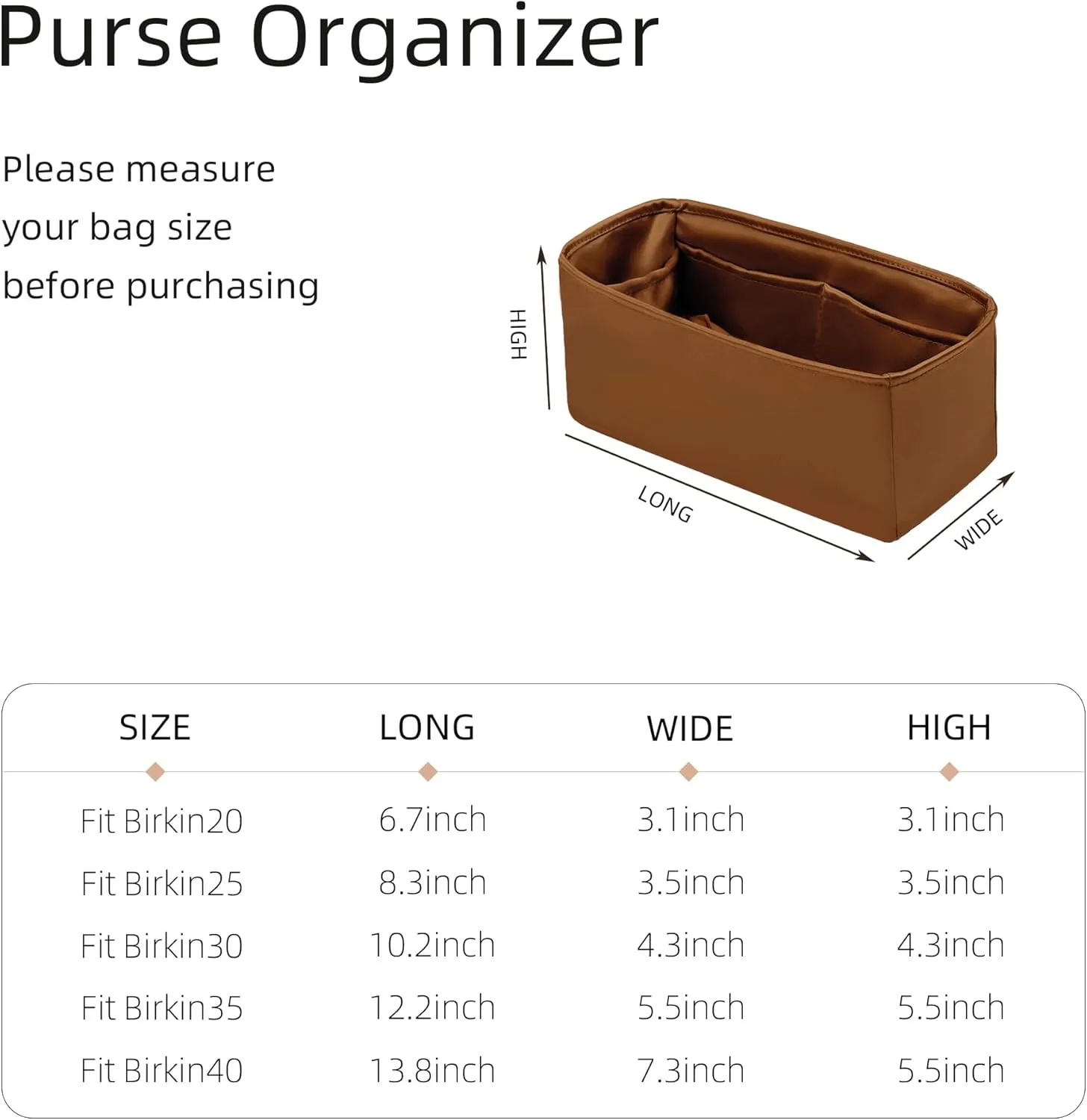 Purse Organizer for Birkin 20/25/30/35/40,Silky Smooth Insert,Lightweight Bag in Bag,Luxury Handbag Storage Accessories(Birkin 25,Gold)