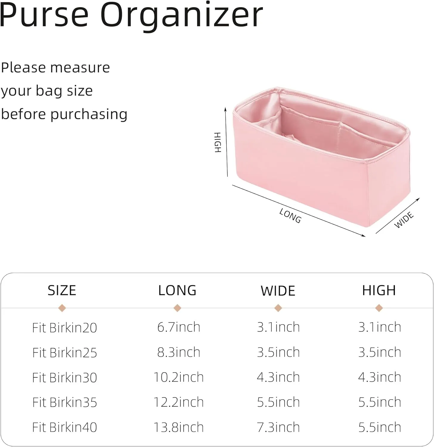 Purse Organizer for Birkin 20/25/30/35/40,Silky Smooth Insert,Lightweight Bag in Bag,Luxury Handbag Storage Accessories(Birkin 30,Bubblegum)