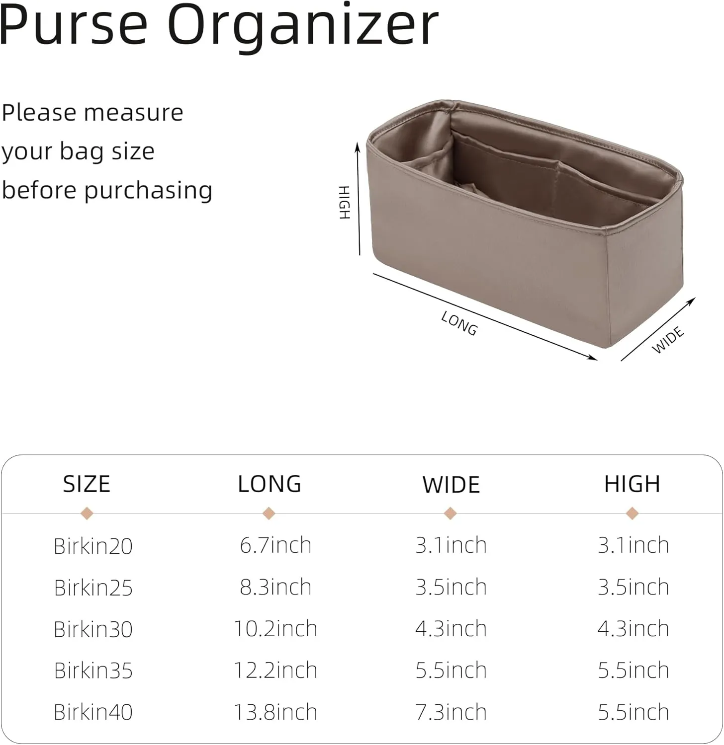 Purse Organizer for Birkin 20/25/30/35/40,Silky Smooth Insert,Lightweight Bag in Bag,Luxury Handbag Storage Accessories(Birkin 30,Etoupe Grey)