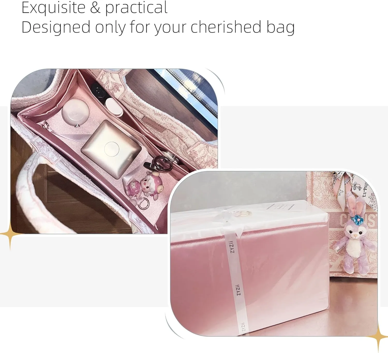 Purse Organizer for Dior Book Tote Mini/Small/Medium/Large,Silky Smooth Insert,Lightweight Bag in Bag,Luxury Handbag Storage Accessories(Medium,Bubblegum)