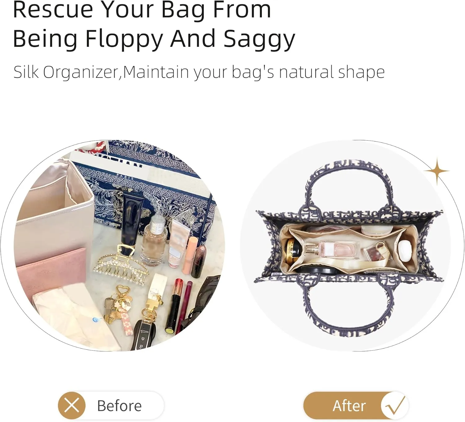 Purse Organizer for Dior Book Tote Mini/Small/Medium/Large,Silky Smooth Insert,Lightweight Bag in Bag,Luxury Handbag Storage Accessories(Medium,Bubblegum)