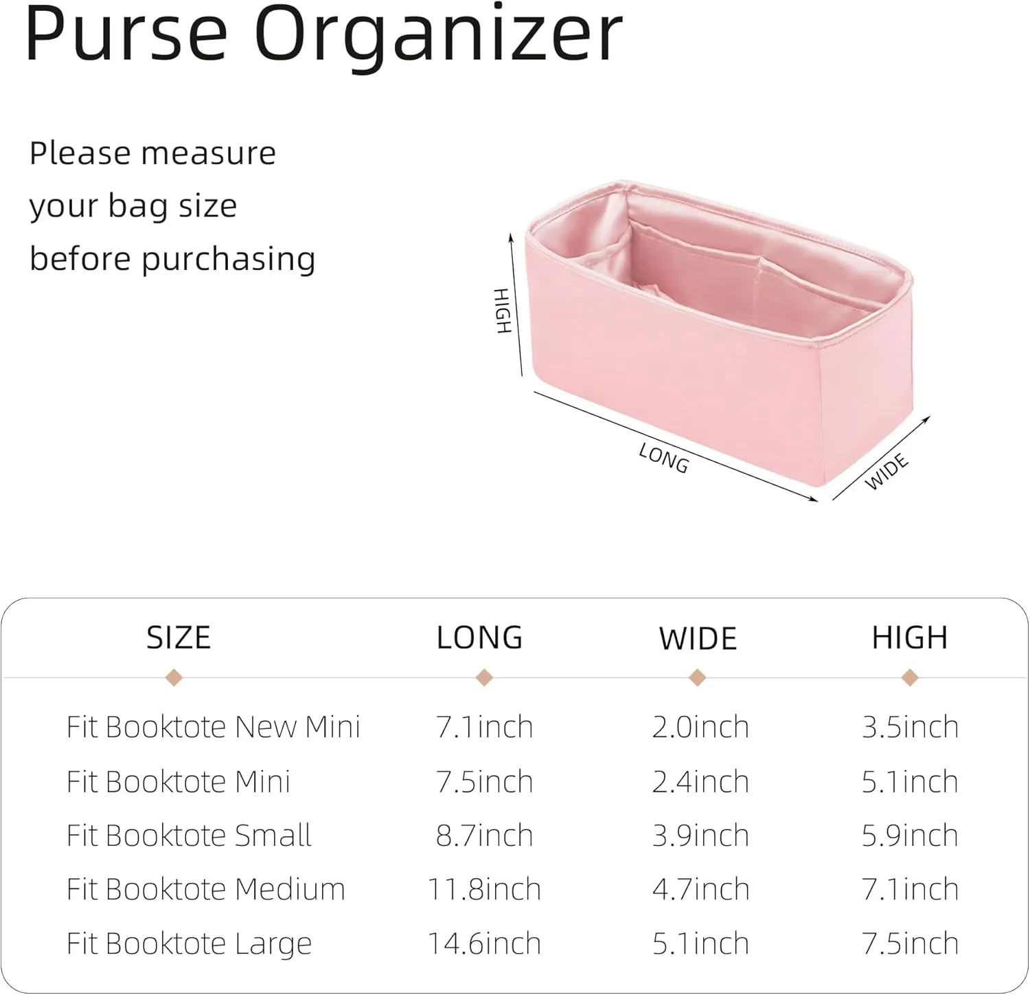 Purse Organizer for Dior Book Tote Mini/Small/Medium/Large,Silky Smooth Insert,Lightweight Bag in Bag,Luxury Handbag Storage Accessories(Medium,Bubblegum)
