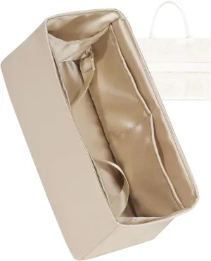 Purse Organizer for Dior Book Tote Mini/Small/Medium/Large,Silky Smooth Insert,Lightweight Bag in Bag,Luxury Handbag Storage Accessories(Medium,Champagne)
