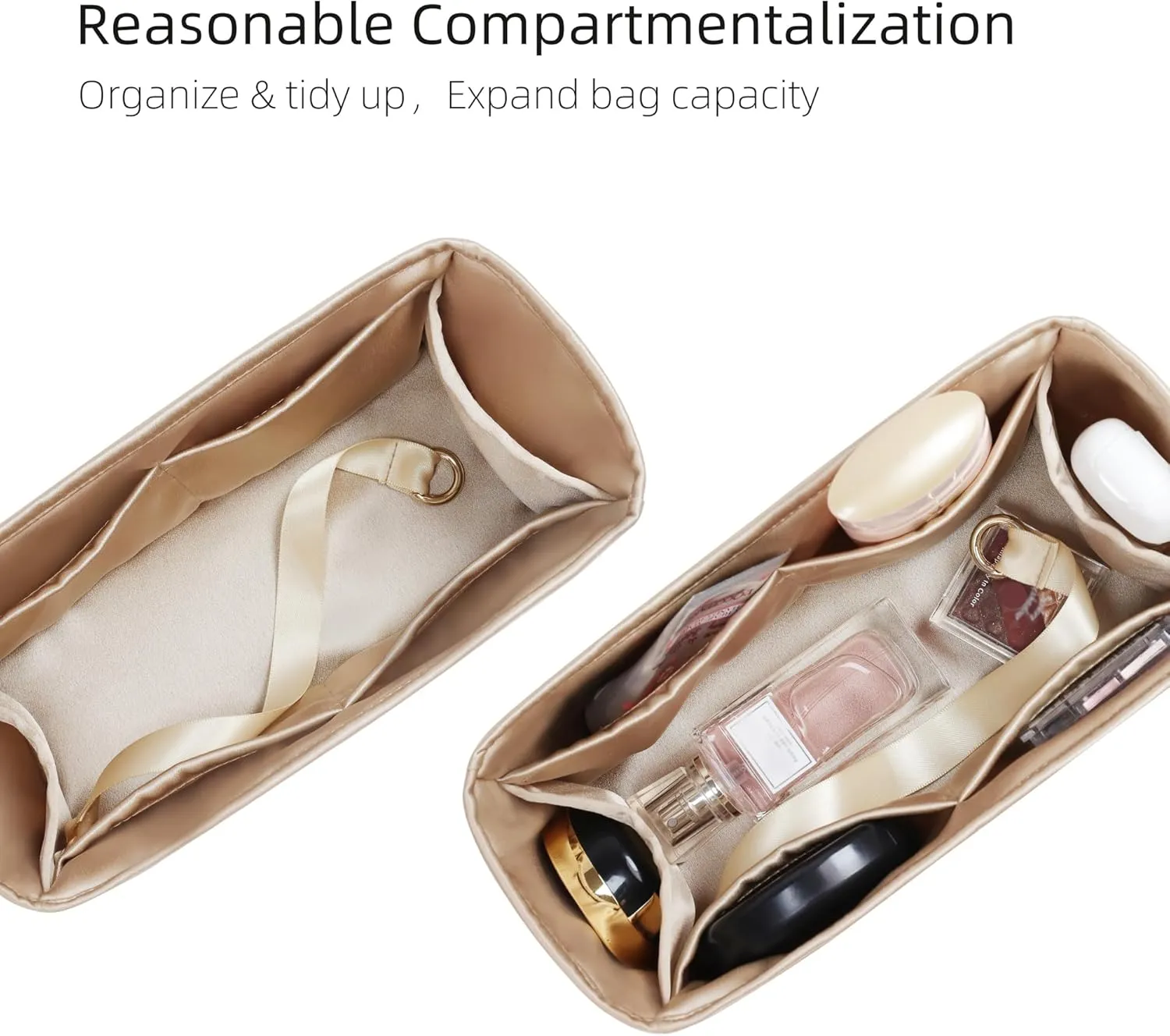 Purse Organizer for Dior Book Tote Mini/Small/Medium/Large,Silky Smooth Insert,Lightweight Bag in Bag,Luxury Handbag Storage Accessories(Medium,Champagne)