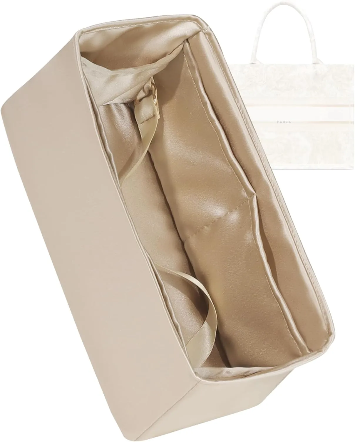 Purse Organizer for Dior Book Tote Mini/Small/Medium/Large,Silky Smooth Insert,Lightweight Bag in Bag,Luxury Handbag Storage Accessories(Medium,Champagne)