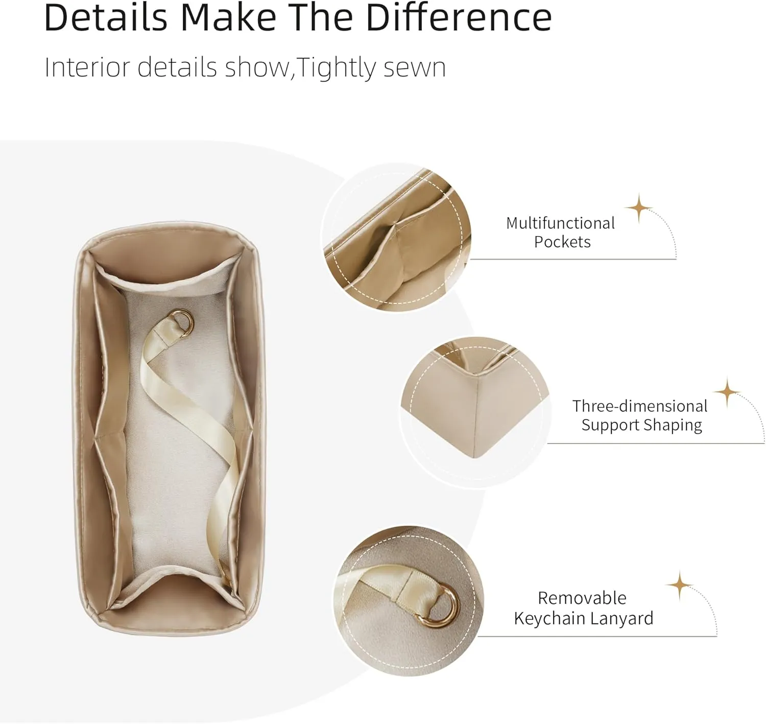 Purse Organizer for Dior Book Tote Mini/Small/Medium/Large,Silky Smooth Insert,Lightweight Bag in Bag,Luxury Handbag Storage Accessories(Medium,Champagne)