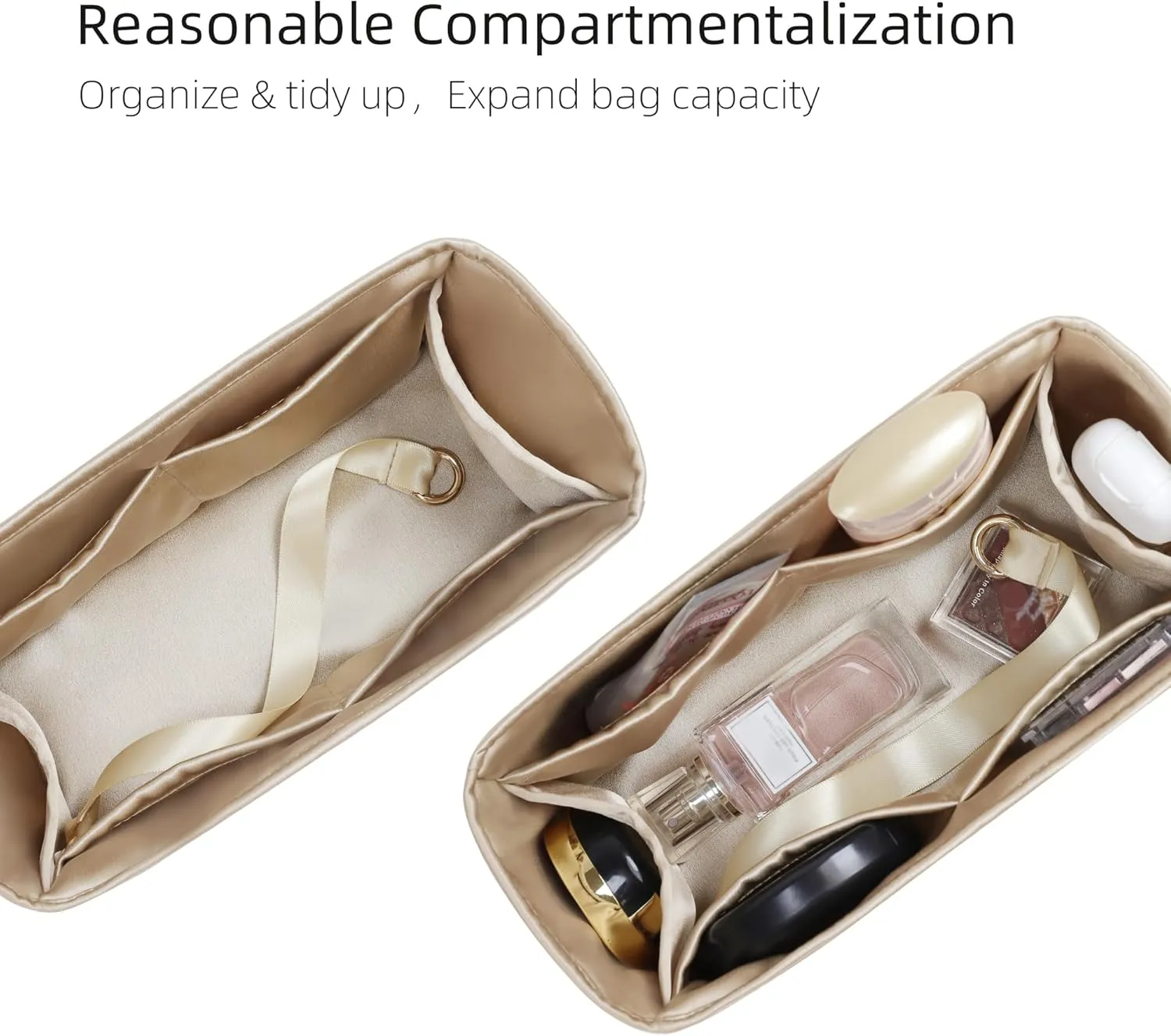 Purse Organizer for Dior Book Tote Mini/Small/Medium/Large,Silky Smooth Insert,Lightweight Bag in Bag,Luxury Handbag Storage Accessories(Medium,Champagne)