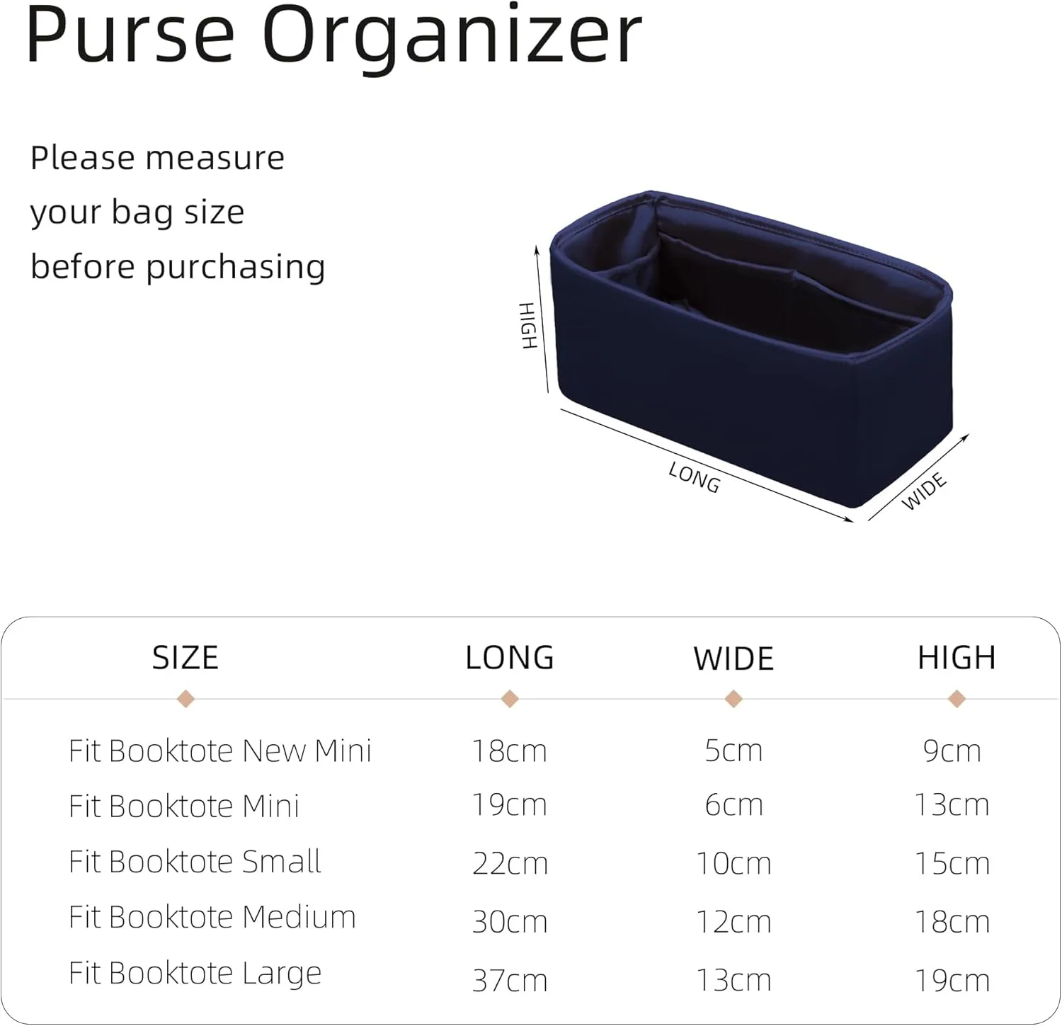 Purse Organizer for Dior Book Tote Mini/Small/Medium/Large,Silky Smooth Insert,Lightweight Bag in Bag,Luxury Handbag Storage Accessories(Small,Blue Nuit)