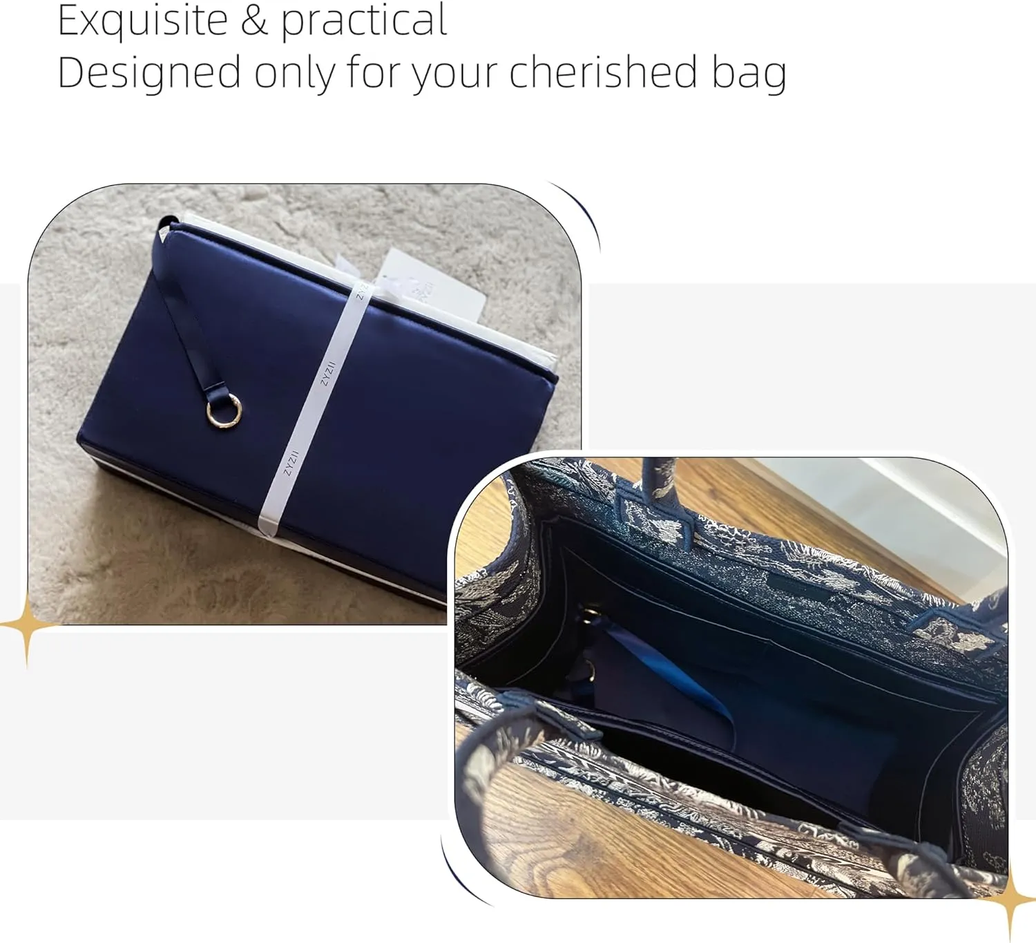 Purse Organizer for Dior Book Tote Mini/Small/Medium/Large,Silky Smooth Insert,Lightweight Bag in Bag,Luxury Handbag Storage Accessories(Small,Blue Nuit)