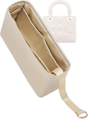 Purse Organizer for Lady Dior Micro/Mini/Small/Medium/Large,Silky Smooth Insert,Lightweight Bag in Bag,Luxury Handbag Storage Accessories(Small,Champagne)
