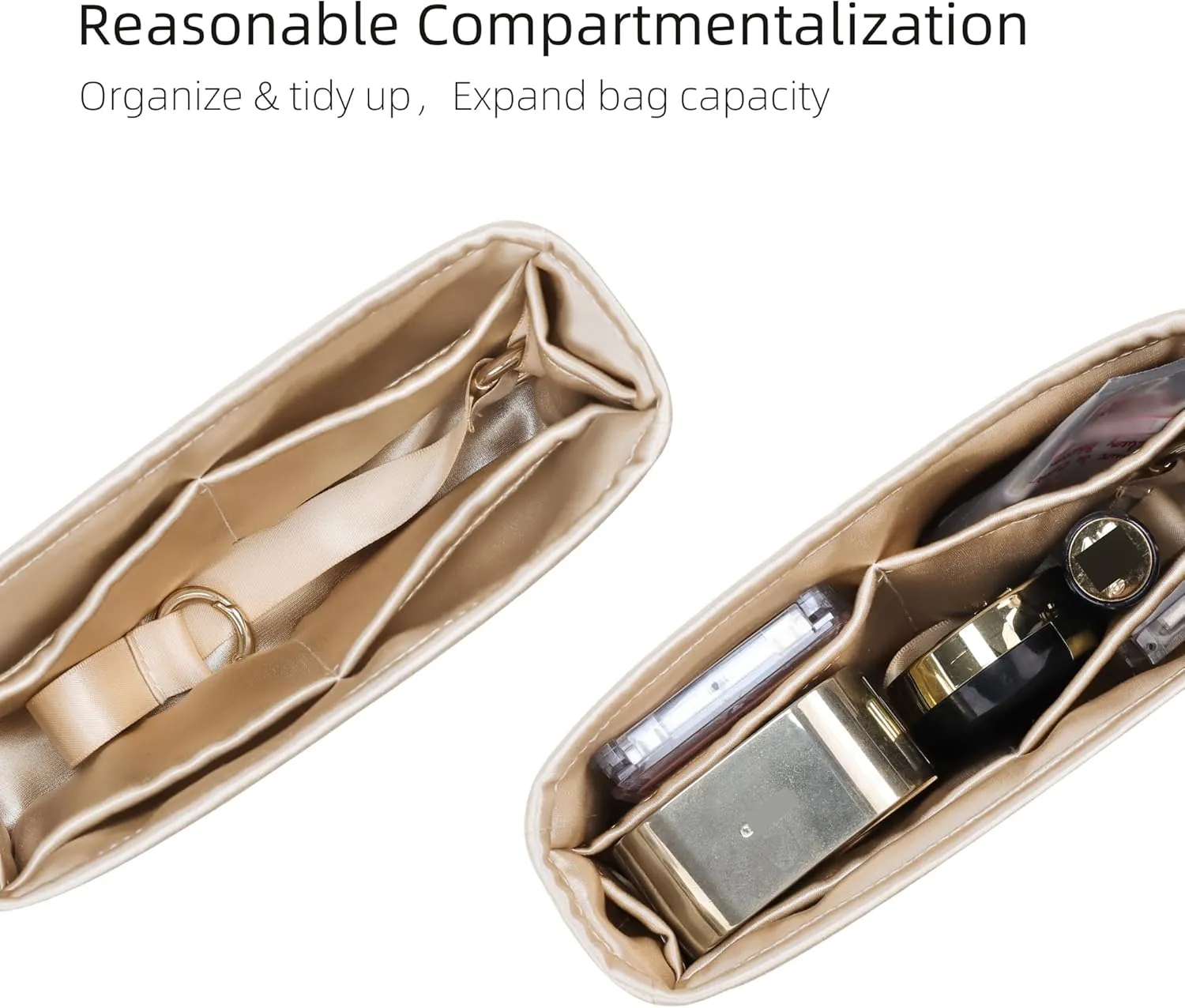 Purse Organizer for Lady Dior Micro/Mini/Small/Medium/Large,Silky Smooth Insert,Lightweight Bag in Bag,Luxury Handbag Storage Accessories(Small,Champagne)
