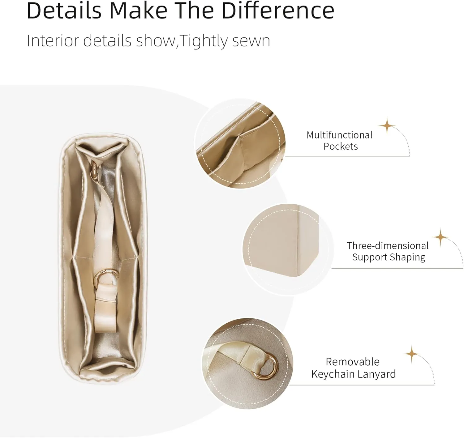 Purse Organizer for Lady Dior Micro/Mini/Small/Medium/Large,Silky Smooth Insert,Lightweight Bag in Bag,Luxury Handbag Storage Accessories(Small,Champagne)