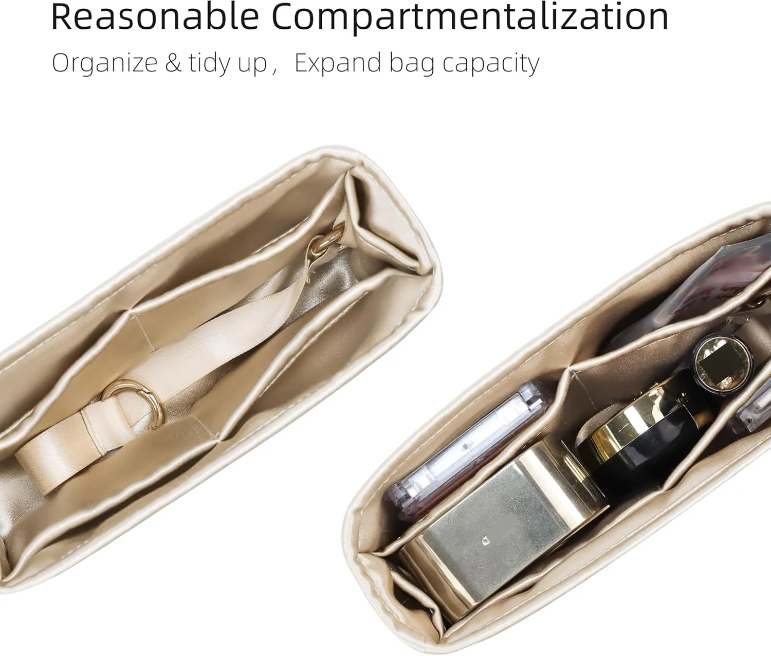 Purse Organizer for Lady Dior Micro/Mini/Small/Medium/Large,Silky Smooth Insert,Lightweight Bag in Bag,Luxury Handbag Storage Accessories(Small,Champagne)