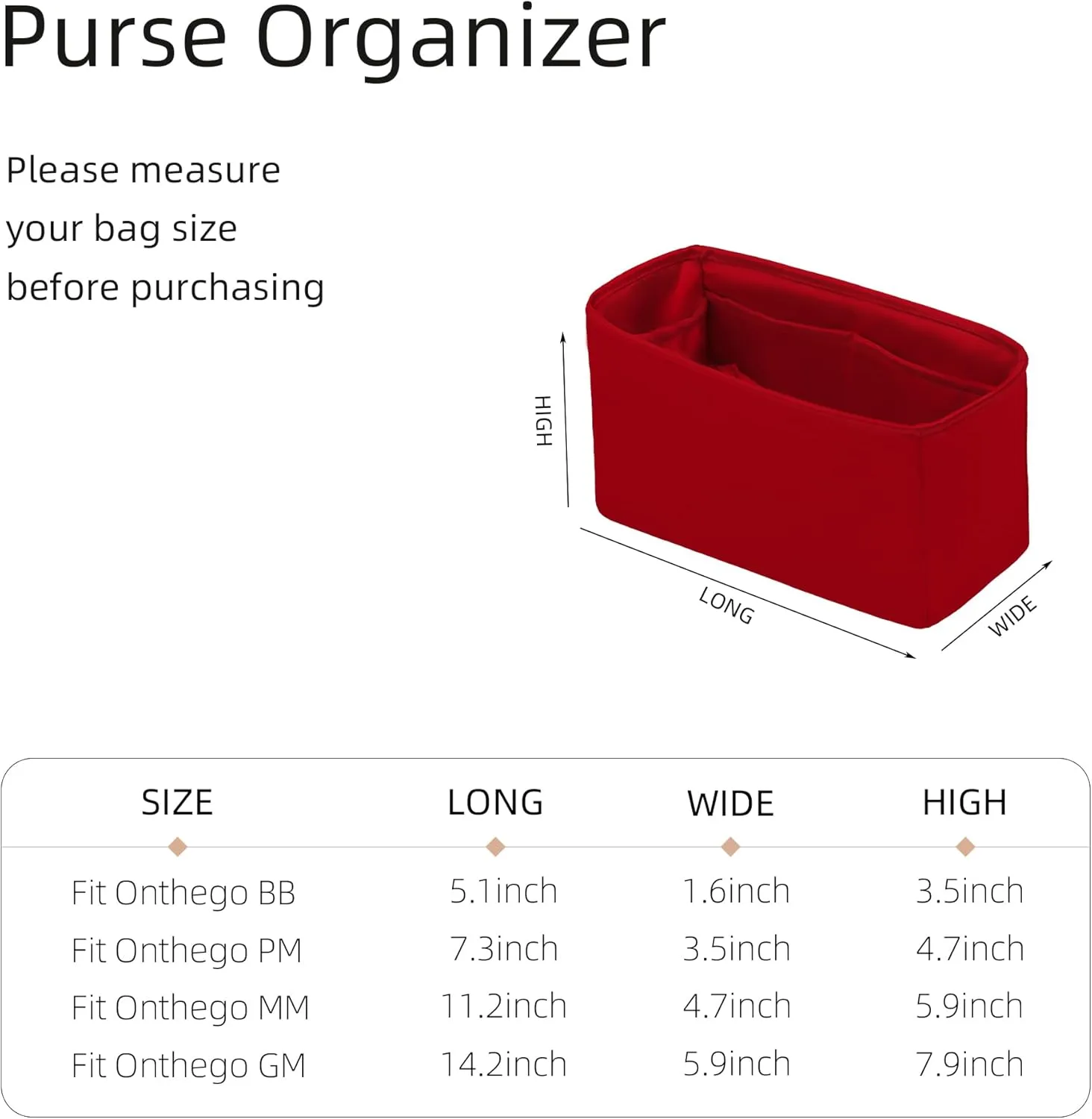 Purse Organizer for LV OnTheGo BB/PM/MM/GM,Silky Smooth Insert,Lightweight Bag in Bag,Luxury Handbag Storage Accessories(onthego GM,Red)