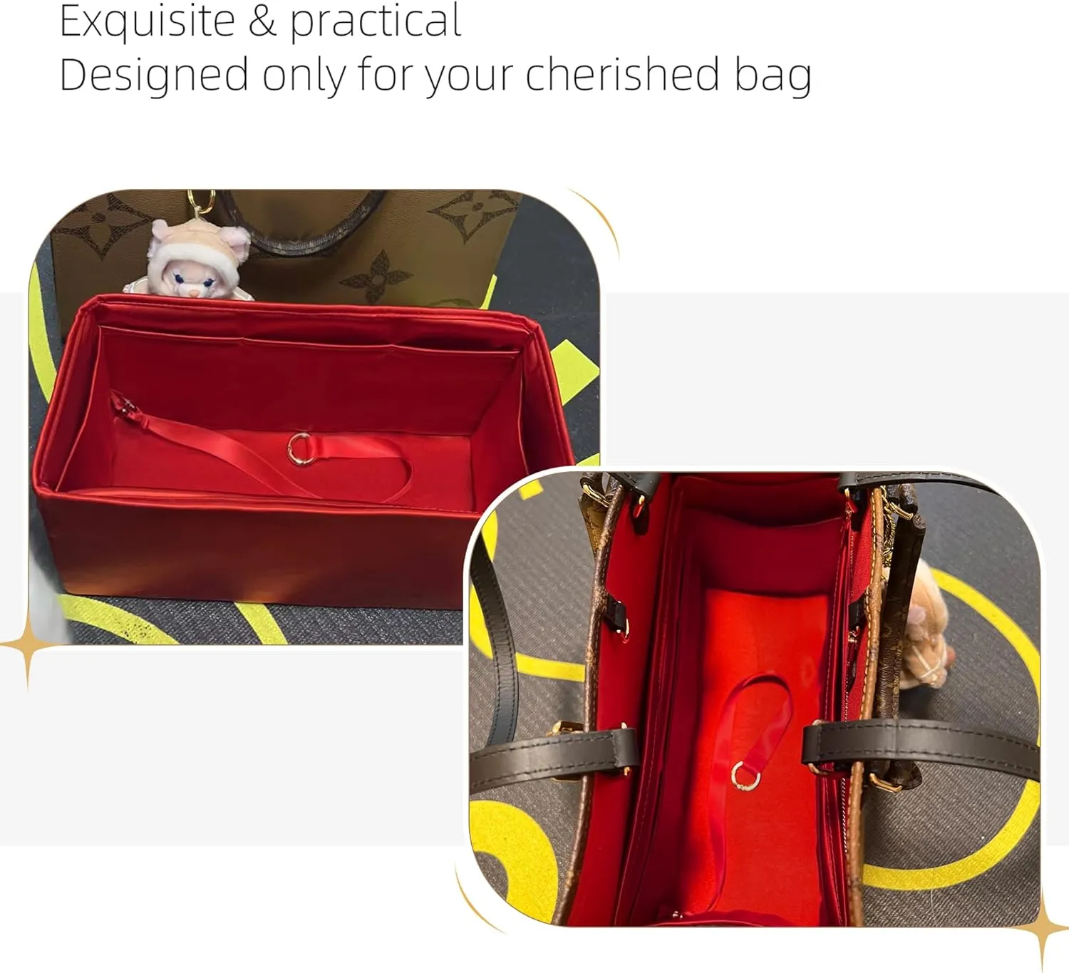 Purse Organizer for LV OnTheGo BB/PM/MM/GM,Silky Smooth Insert,Lightweight Bag in Bag,Luxury Handbag Storage Accessories(onthego GM,Red)