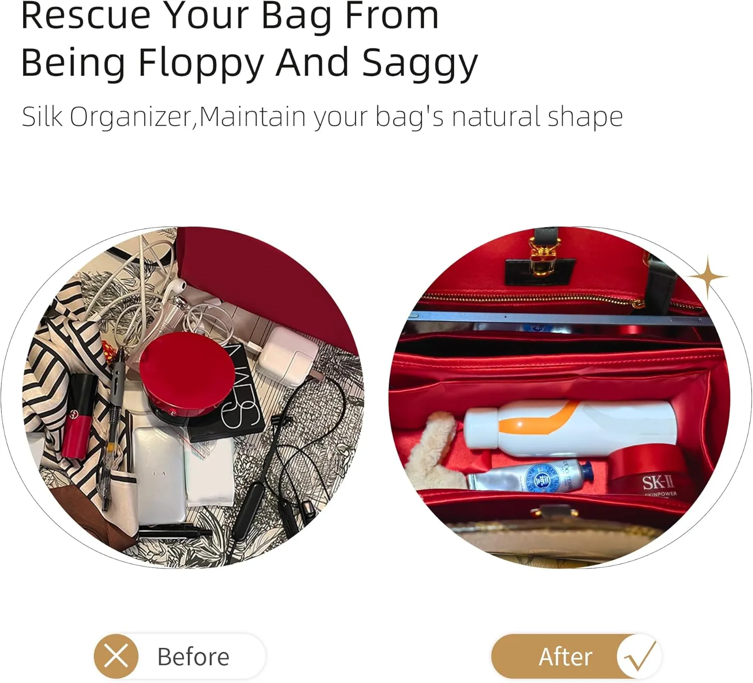 Purse Organizer for LV OnTheGo BB/PM/MM/GM,Silky Smooth Insert,Lightweight Bag in Bag,Luxury Handbag Storage Accessories(onthego GM,Red)