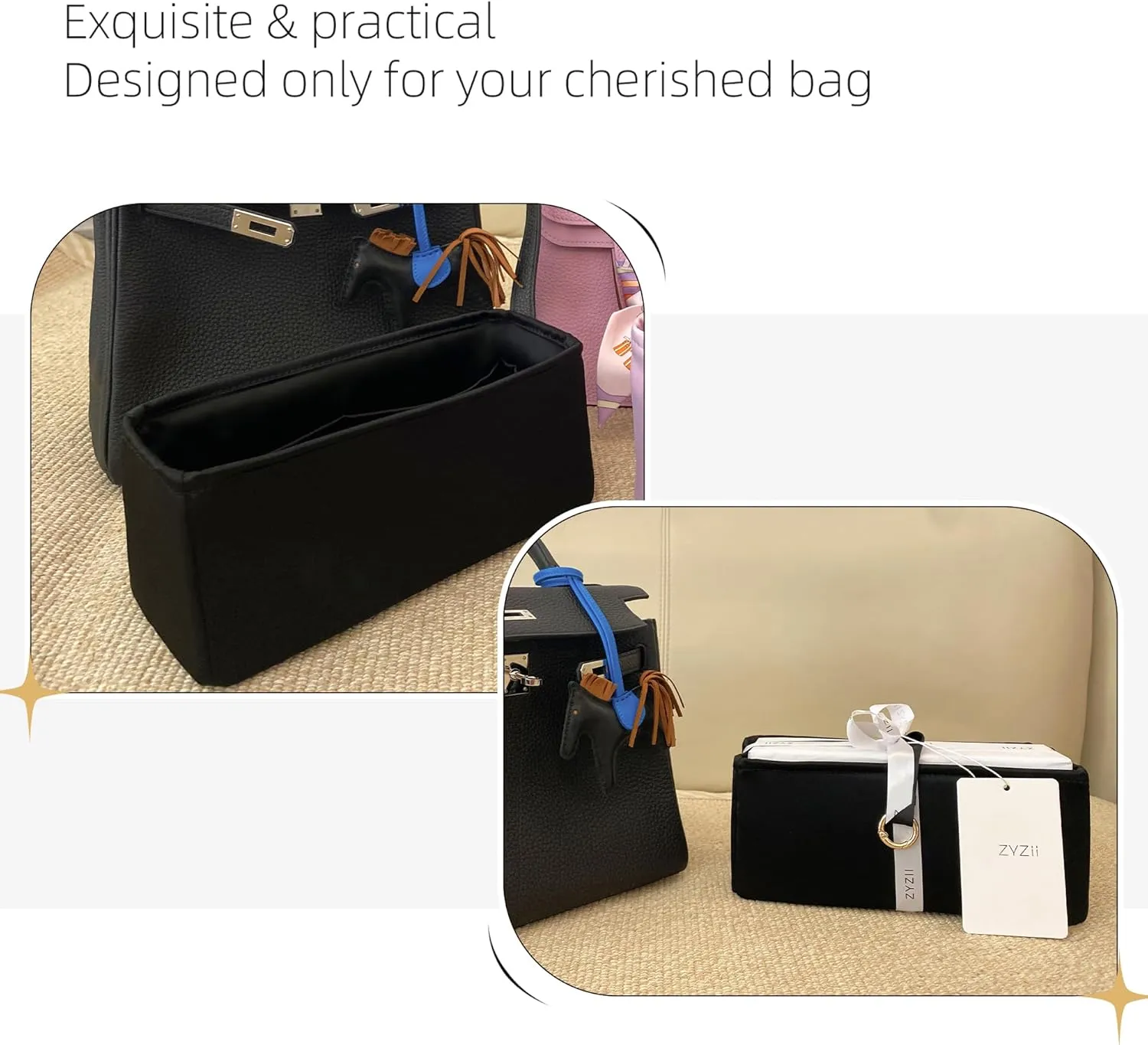 Purse Organizer for Mini Kelly 20/25/28/32/35/40/42/50,Silky Smooth Insert,Lightweight Bag in Bag,Luxury Handbag Storage Accessories(Kelly Mini 2,Black)