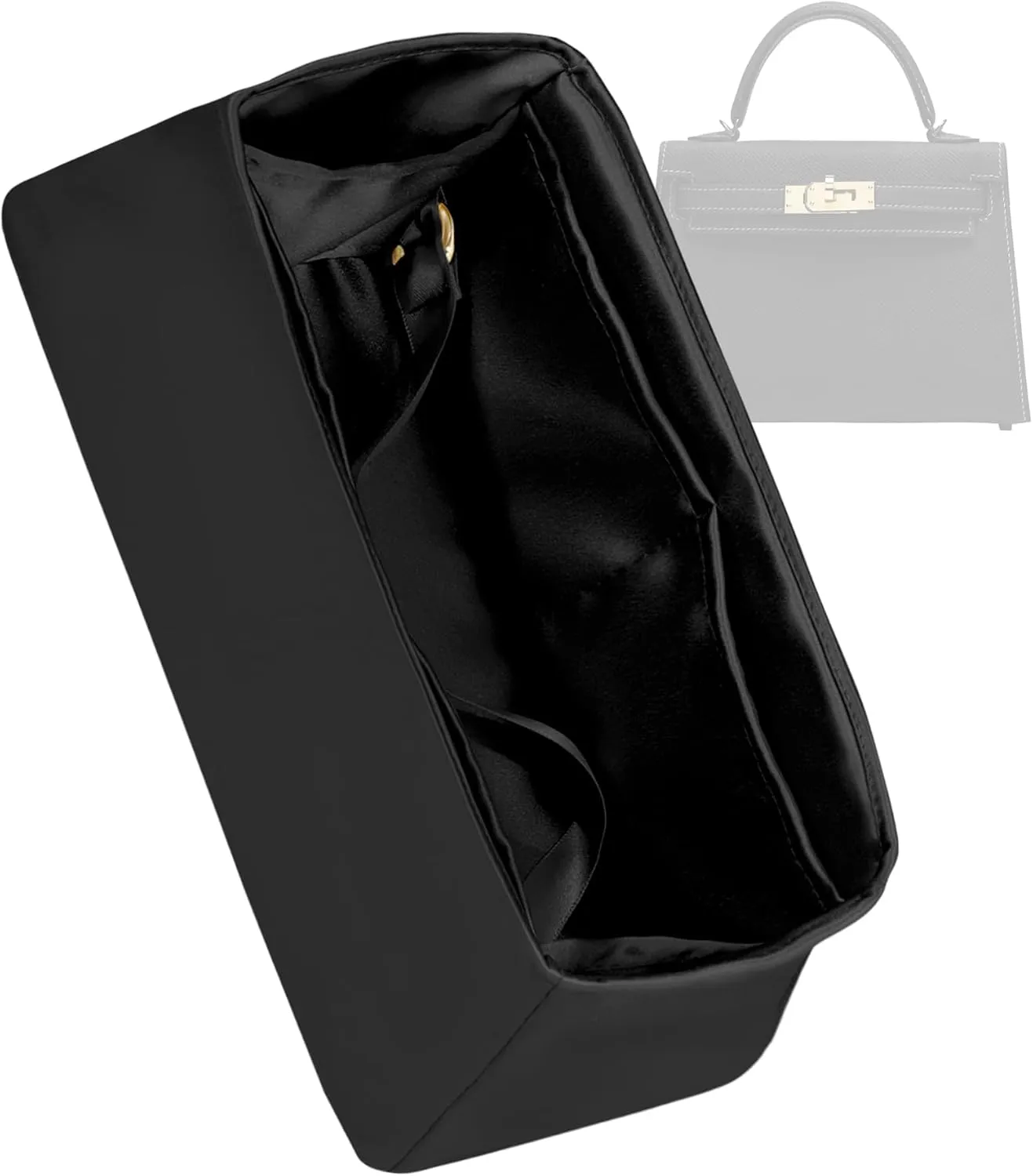 Purse Organizer for Mini Kelly 20/25/28/32/35/40/42/50,Silky Smooth Insert,Lightweight Bag in Bag,Luxury Handbag Storage Accessories(Kelly Mini 2,Black)