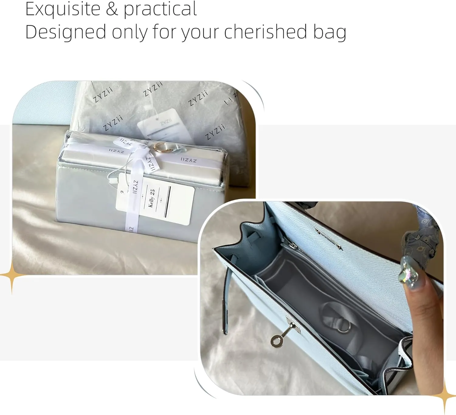 Purse Organizer for Mini Kelly 20/25/28/32/35/40/42/50,Silky Smooth Insert,Lightweight Bag in Bag,Luxury Handbag Storage Accessories(Kelly Mini 2,Blue Pale)