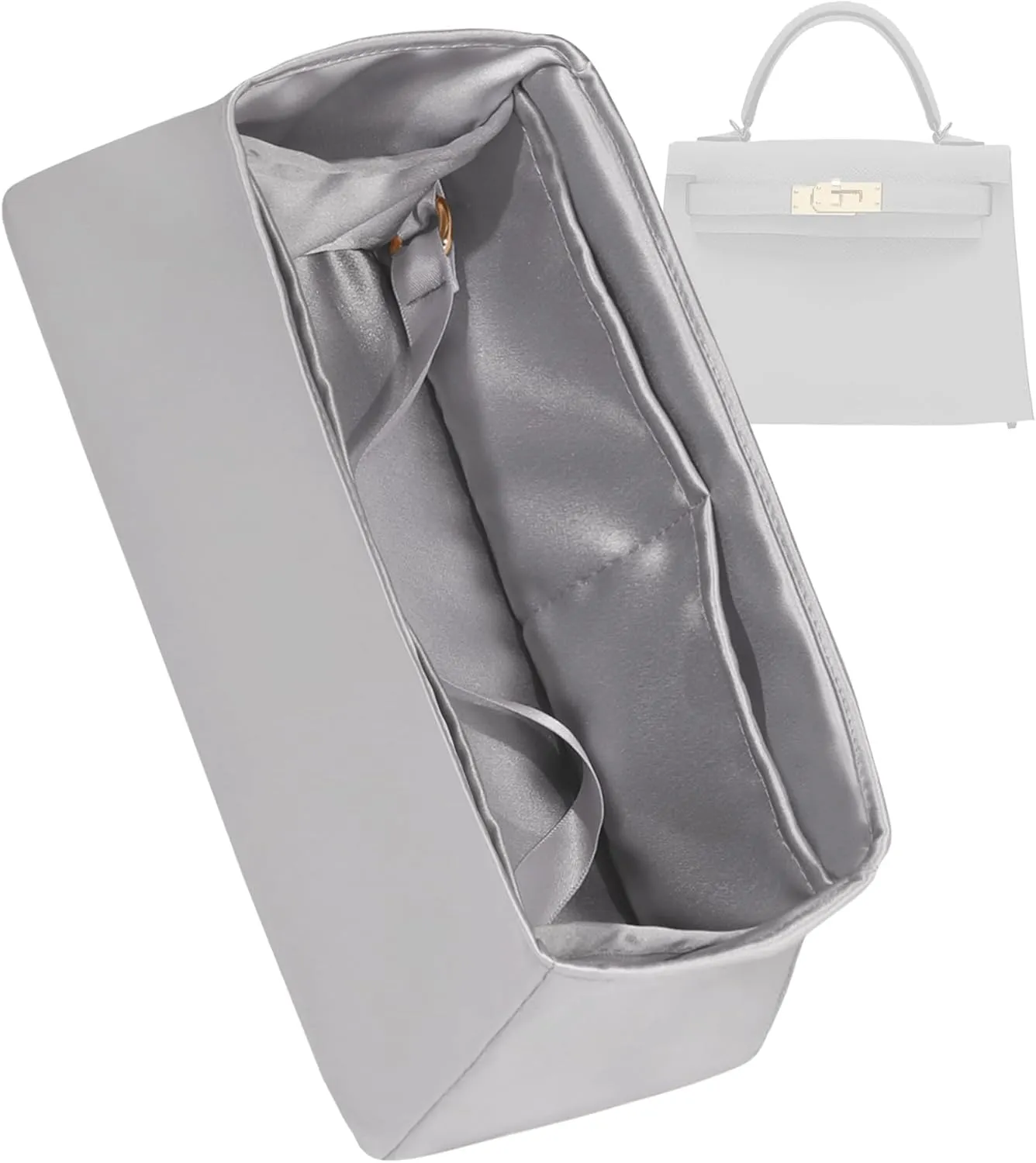 Purse Organizer for Mini Kelly 20/25/28/32/35/40/42/50,Silky Smooth Insert,Lightweight Bag in Bag,Luxury Handbag Storage Accessories(Kelly Pochette,Gris Meyer)