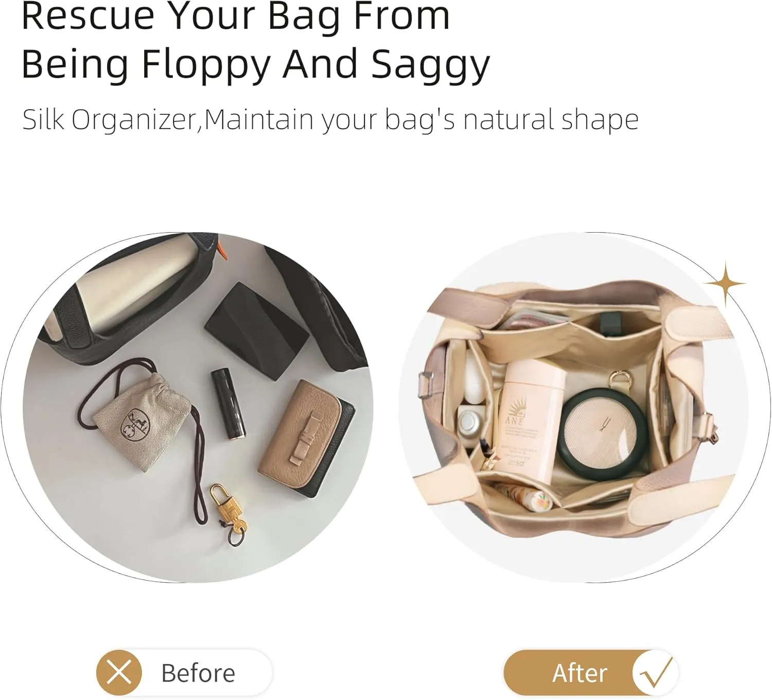 Purse Organizer for Picotin 18/22,Silky Smooth Insert,Lightweight Inside Bag,Luxury Handbag Storage(Picotin 14,Bambou)